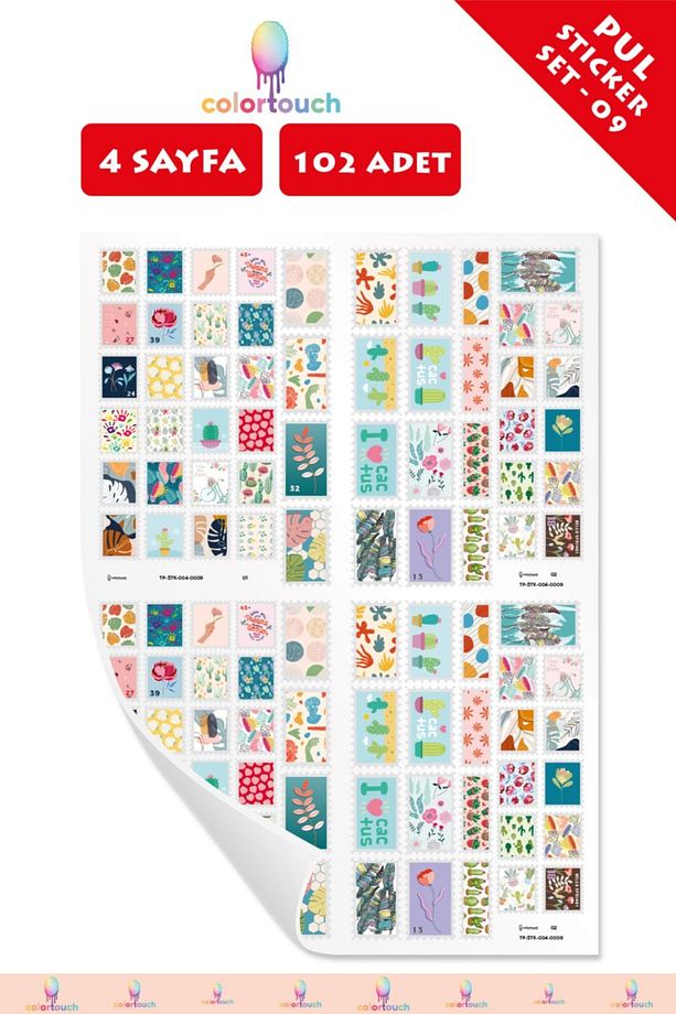 102adet Pul Şekilli Sticker Etiket Seti ( 4 Sayfa A5 Boyut) - 3