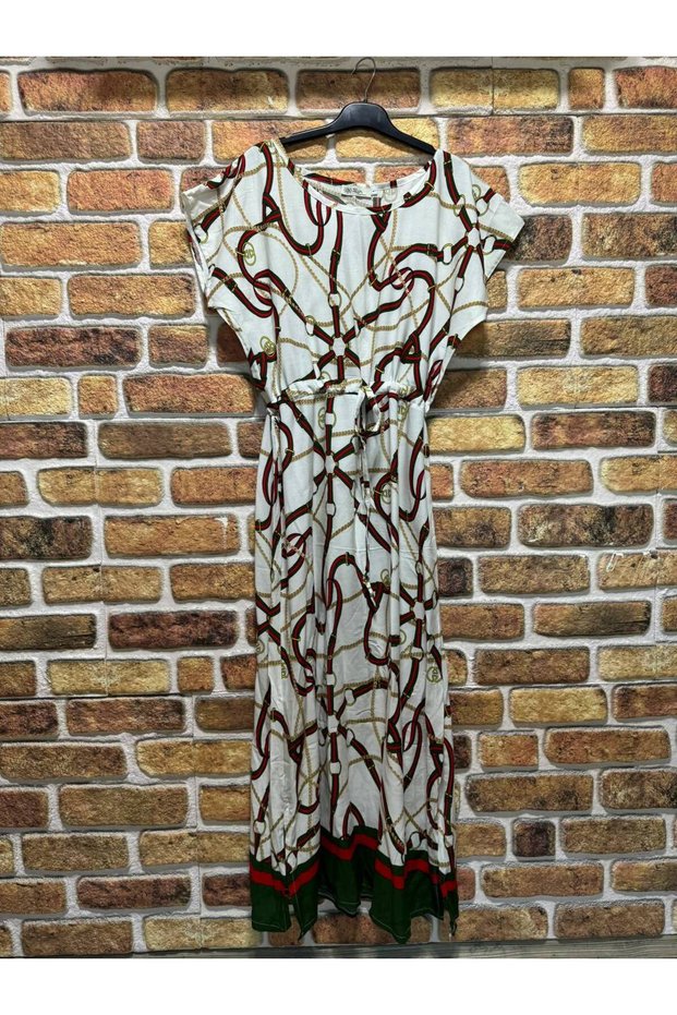 Viscose Patterned - Women's Dress with Waist Belt