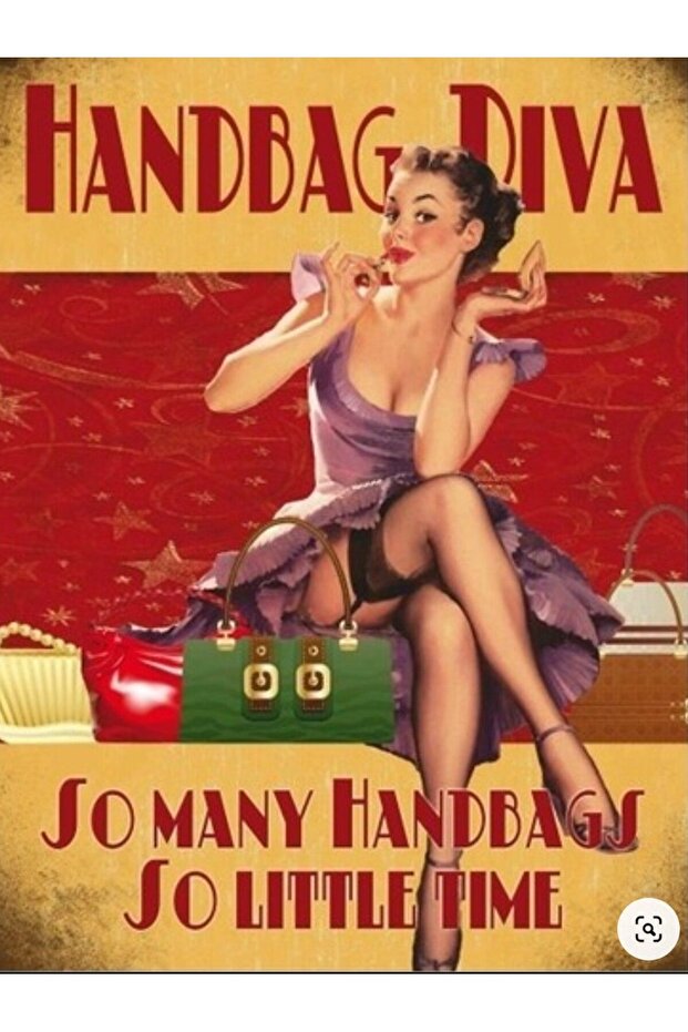 Metal Askılık Tekli 12x13cm Handbag Diva So Many Handbags So Little Time Kadın Çanta Vintage - 4