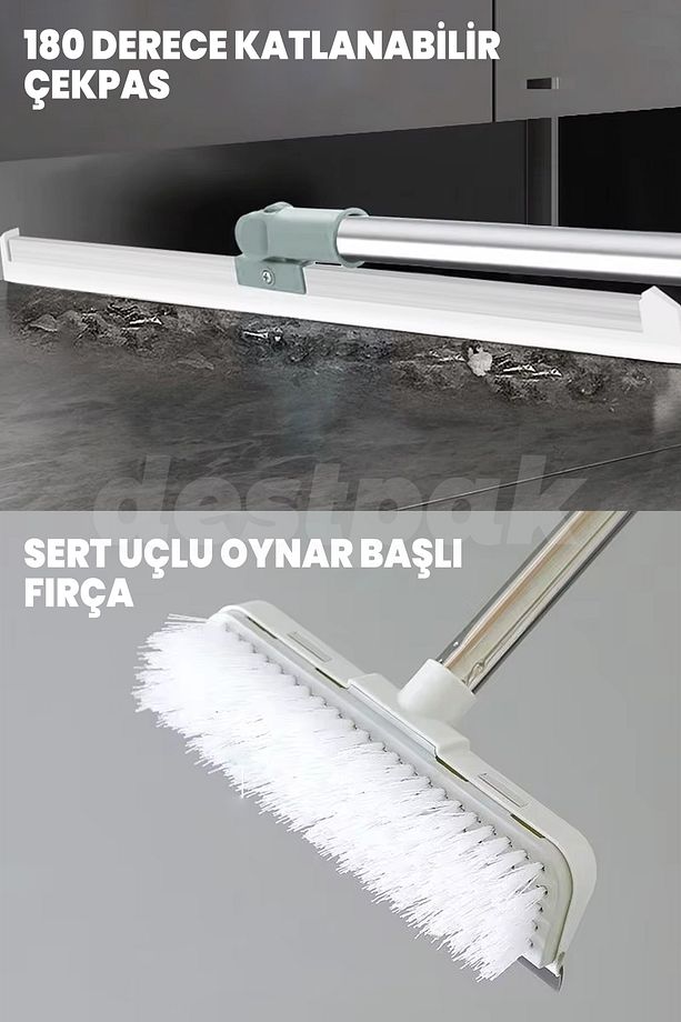 Yeni Nesil Fırça Çekpas Seti - Oynar Başlı Sert Yer Fırçası - Katlanabilir 180 Derece Çekpas - 3