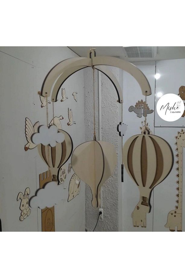 Mishe Tasarım Ahşap Uçan Balon Model Çocuk Odası Yatak Üstü Dönence - 4