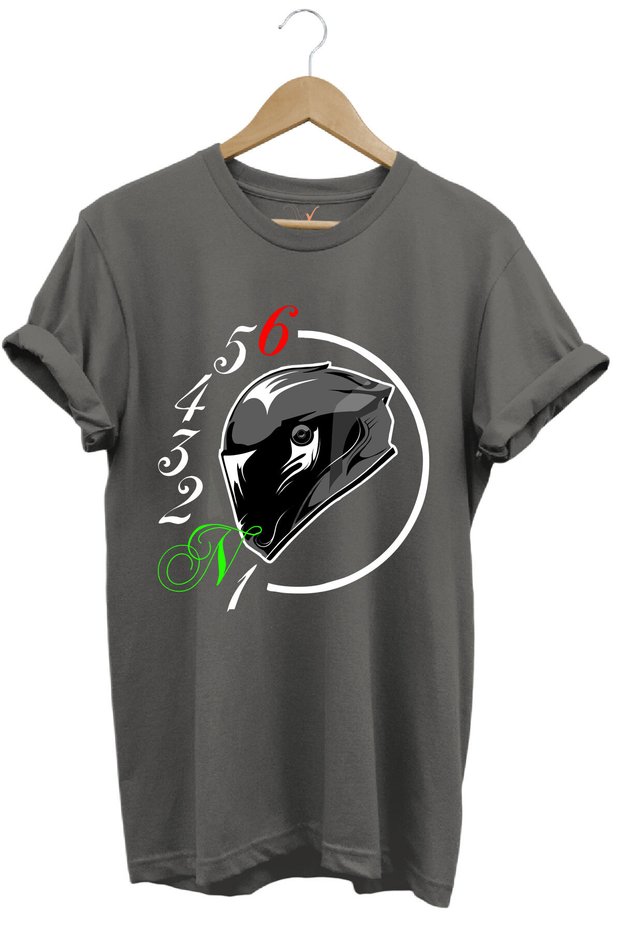 Motorcyclist Motorcycle Gear Shifts and Helmet Design 1N23456 100% Cotton Regular Fit Gray T-Shirt