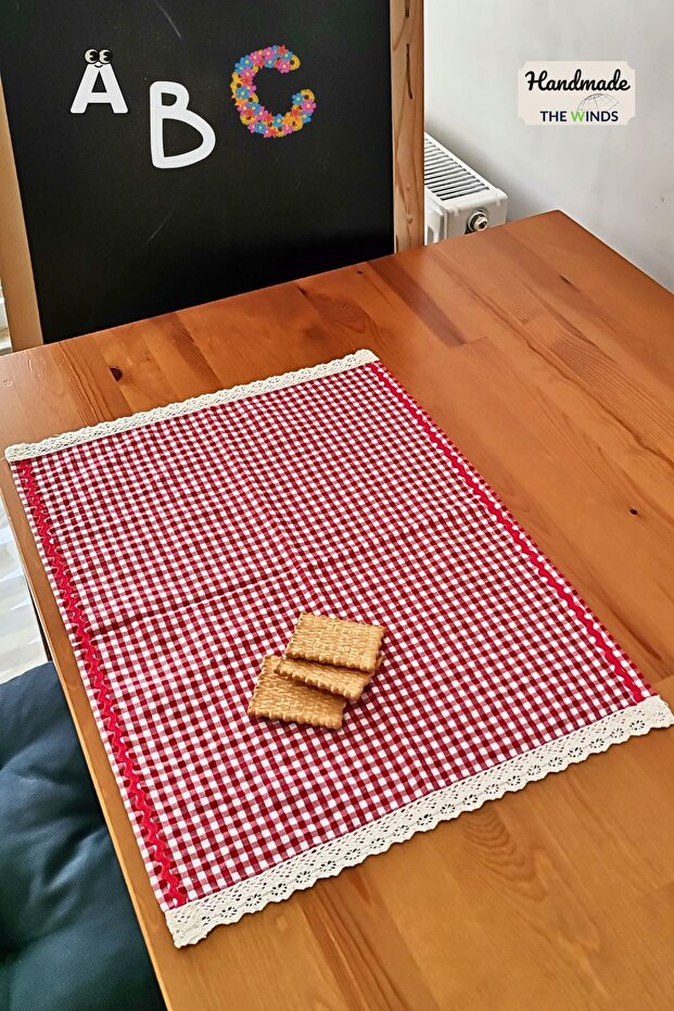 School Lunch Napkin - Washable Fabric, Red, Cloth, Wrapped