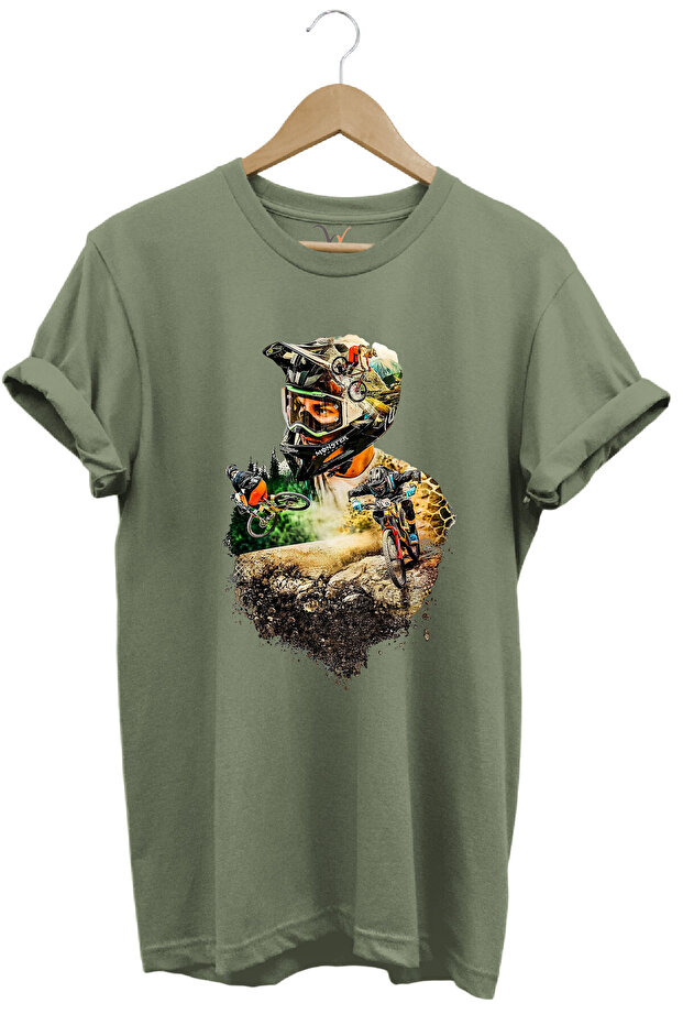 Cycling Mountain Climbing Helmet and Bicycle Forest Detail Design Printed 100% Cotton Regular Fit T-Shirt