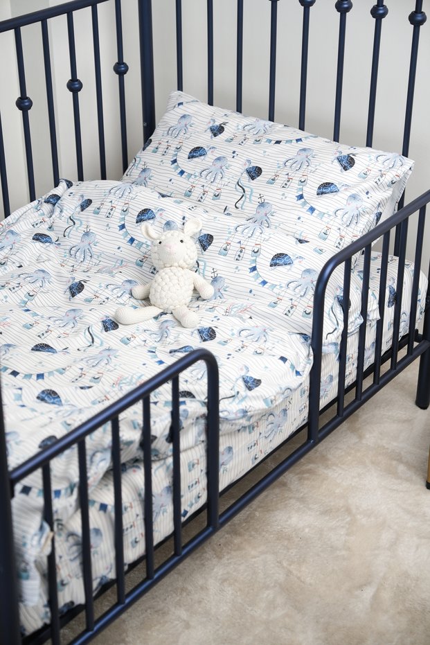 100% Organic Cotton Single Duvet Cover (160X220) & Fitted Sheet Set (120X200)-Nautical