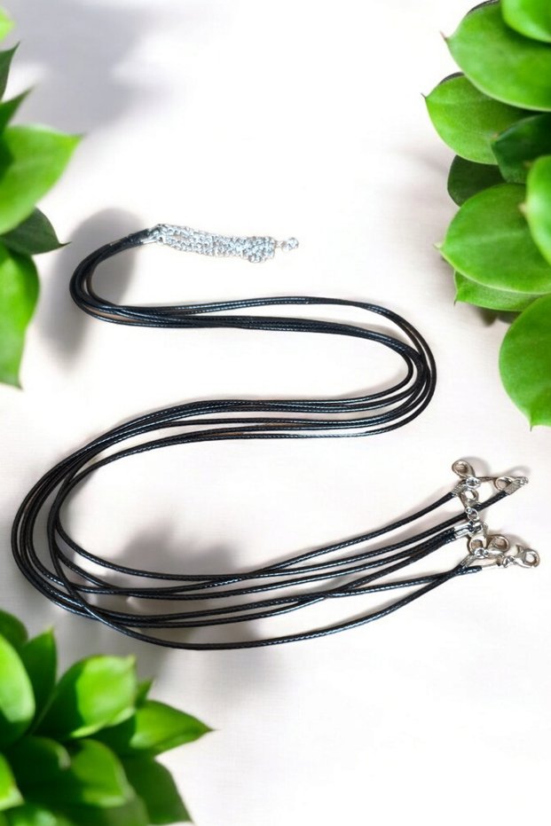 Black Color 56cm Leather Rubber Look Leather Rope Necklace with Steel Chain Extension Necklace 4Pcs