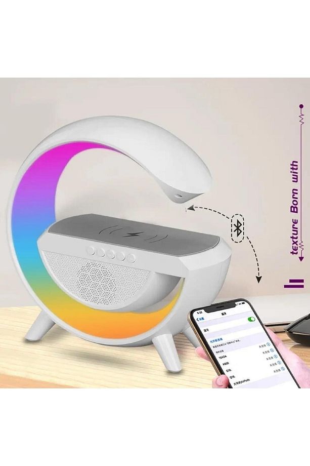 Kablosuz Şarj Özellikli Modern Saat Bluetooth Hoparlör Gece Masa Lambası Çok Fonksiyonlu Atmosferik - 5