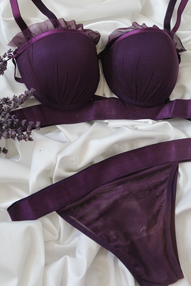 Mussel Model Satin Stripe Padded Bra Panty Set - Bralet and Panty Set