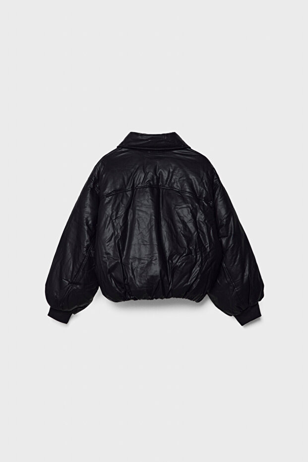 Suni deri şişme mont - 6