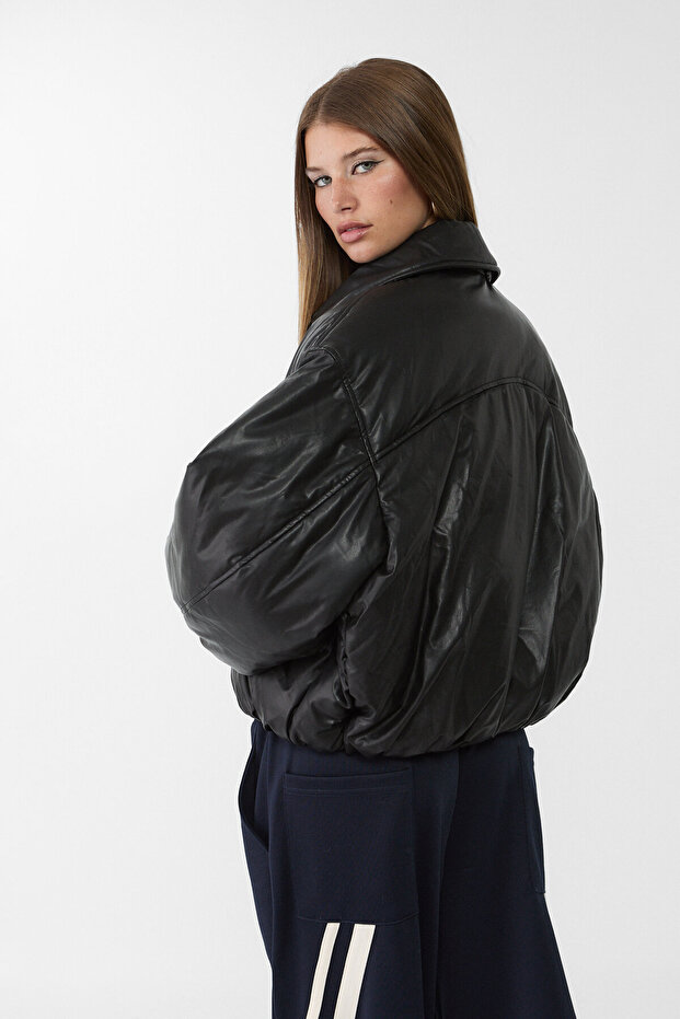 Suni deri şişme mont - 3