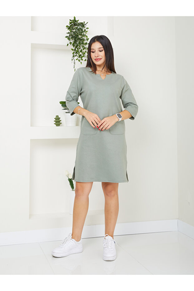 Women's Coated Fabric Pocketed Slit Dress