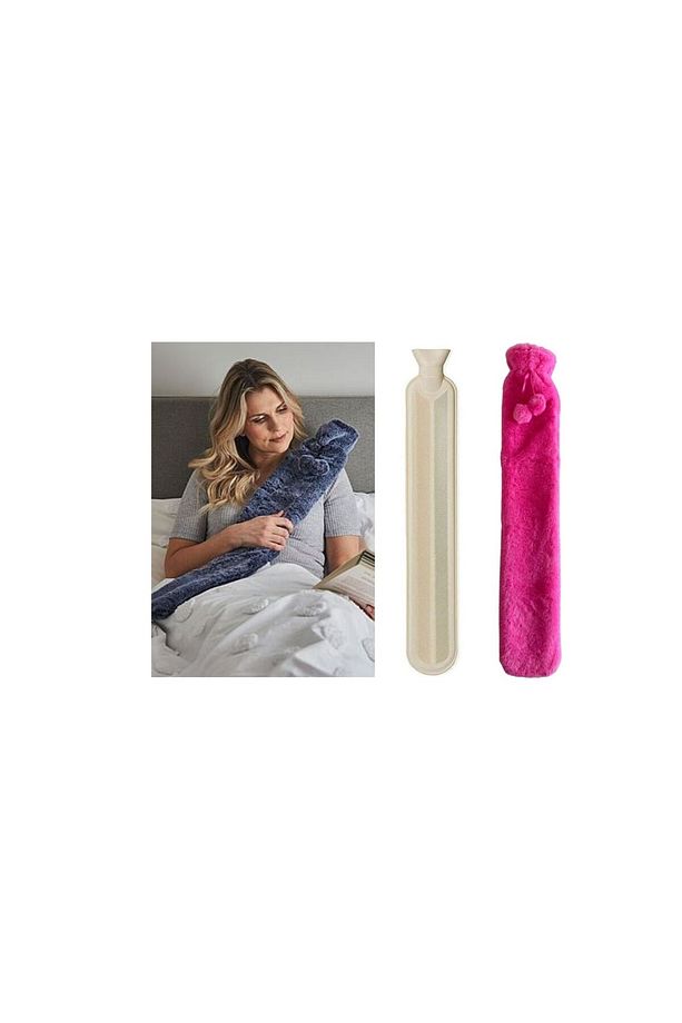 SICAK SU TORBASI BOYUN VE OMUZ ICIN UZUN PELUŞ PEMBE PONPONLU 2LT TERMOFOR 75x13CM - 2