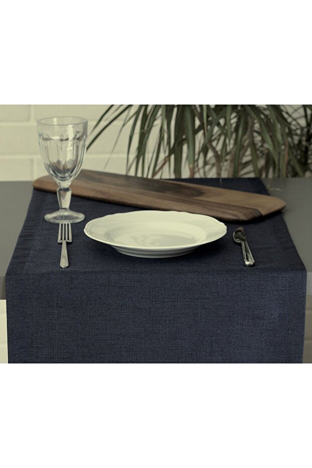 Plain Linen Dark Navy Runner 40x140 cm