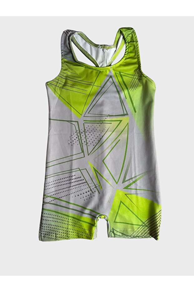 Girls' Grey and Green Striped pattern Swimsuit