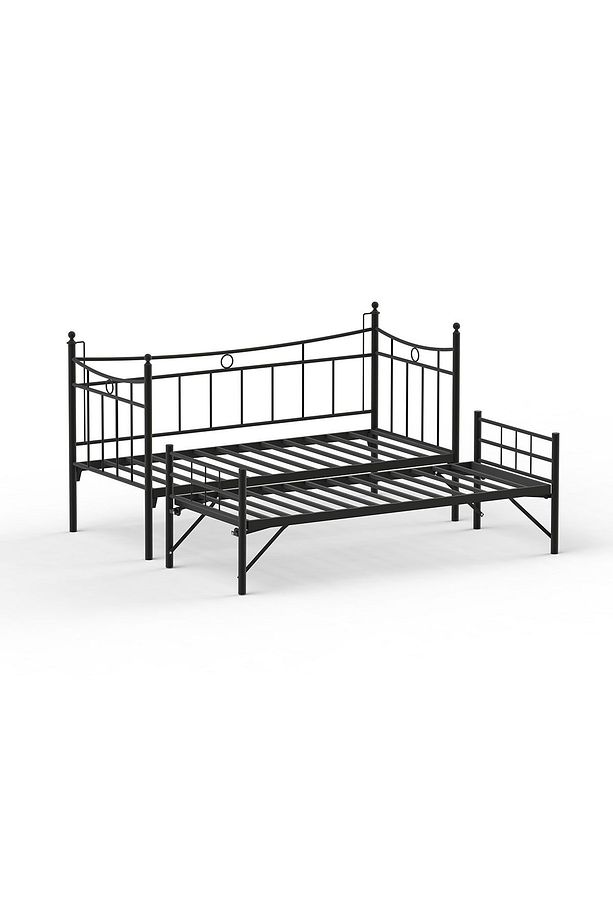 Daily Yavrulu Daybed Tek-çift Kişilik Sedir Metal Karyola Yatak Seti Siyah - 9