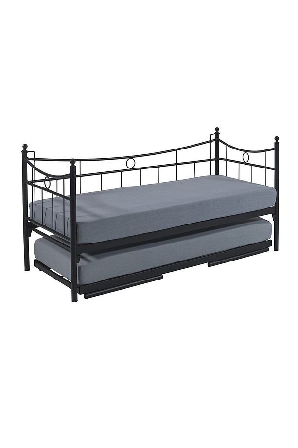 Daily Yavrulu Daybed Tek-çift Kişilik Sedir Metal Karyola Yatak Seti Siyah - 7