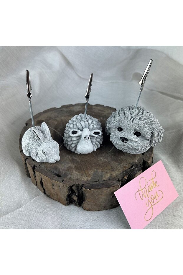 Gray Antique Dog, Lamb and Rabbit 3-Piece Note Holder Set, Photo Holder