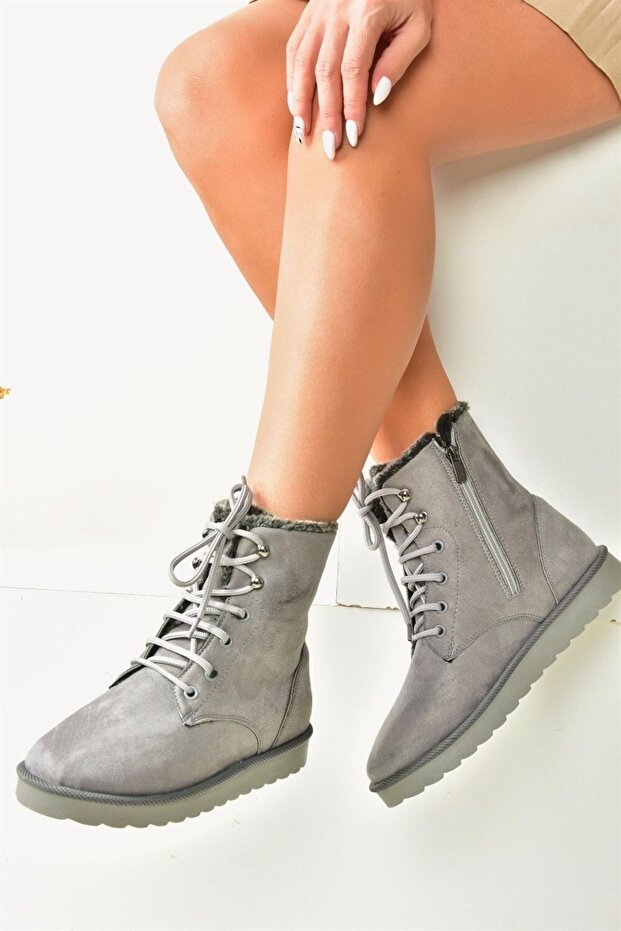 Szürke velúr női csizma belső szőrmével N404003002 - 2