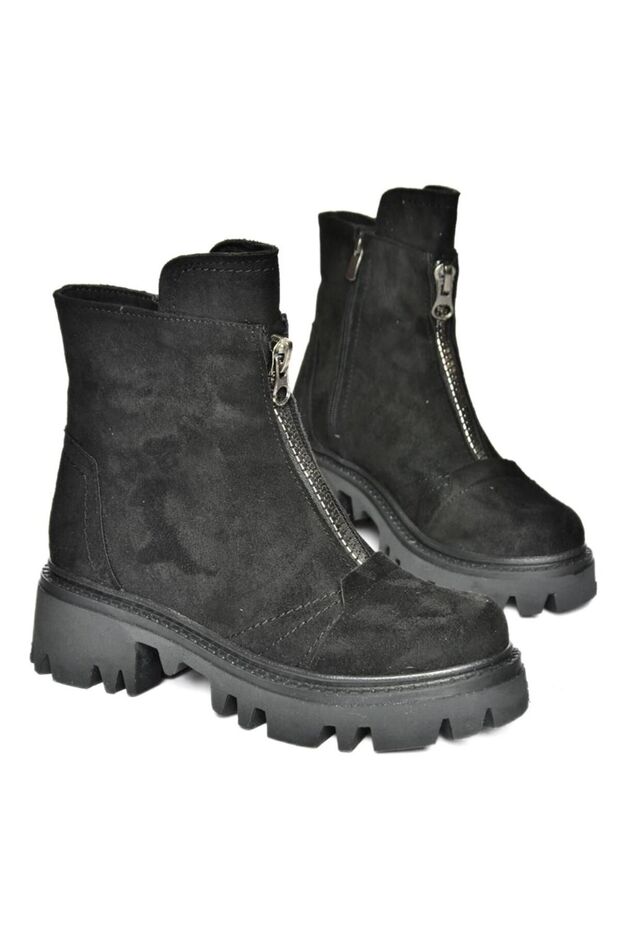 R784551202 Fekete velúr vastag talpú női csizma - 6