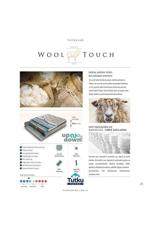 Wool Touch Çift Sıra Torba Yay Sistemli Doğal Yün Yatak - 7