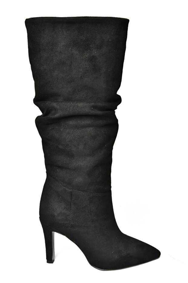 Damenstiefel aus schwarzem Wildleder mit dünnem Absatz - 5