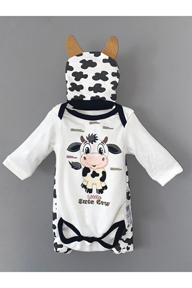 Zancoworld 100% Cotton, Cow Printed 3-Piece Bodysuit Set/ Hat - Snap-On Badi - Bottom