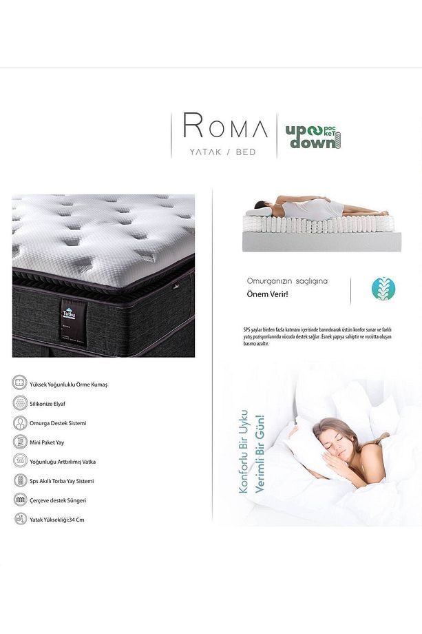 Roma Torba ve Paket Yaylı Pedli 4 Mevsim Ortopedik Yatak+Baza+Baza Başlığı - 7