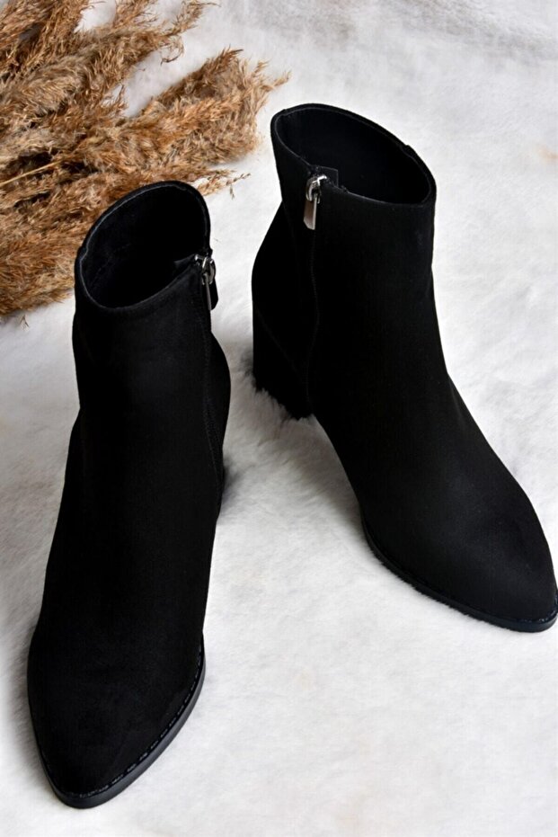 Fekete velúr vastag sarkú női csizma L251089302 - 5