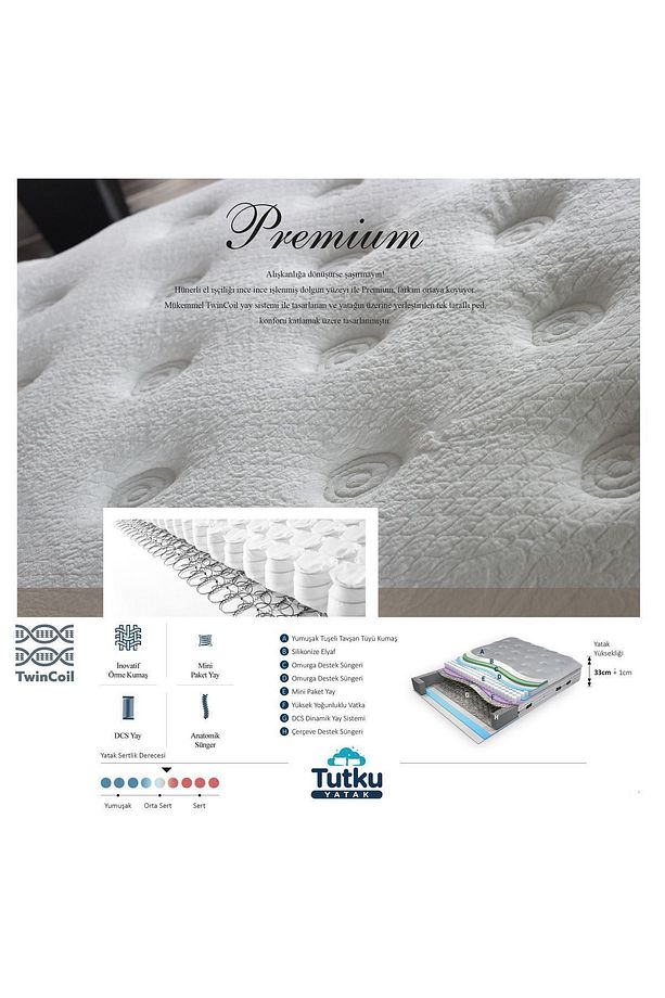 Tutku Home Premium Dinamik Yay Sistemli Yatak Baza Başlık Seti - 7