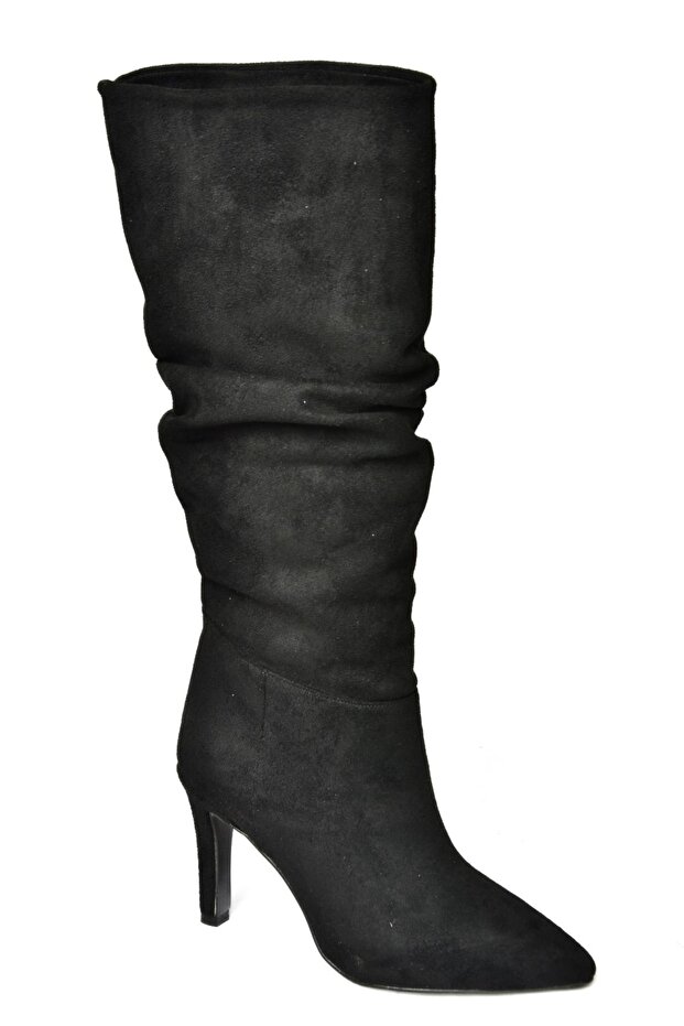 Damenstiefel aus schwarzem Wildleder mit dünnem Absatz - 6