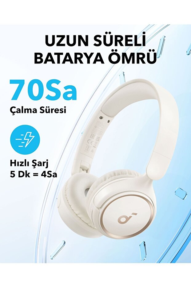 Soundcore H30i Mikrofonlu Kablosuz Kulaküstü Kulaklık - 70 Saat Oynatma Süresi - Beyaz - A3012 - 2