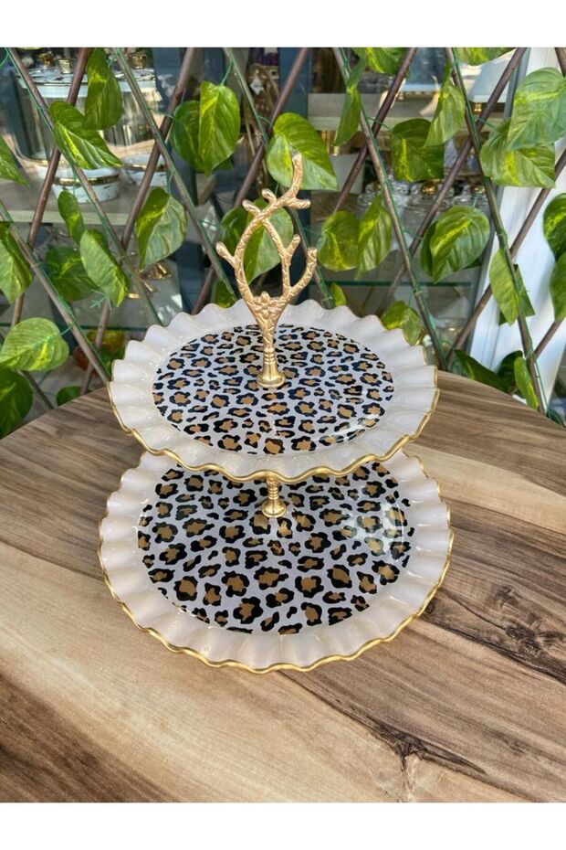 Leopar model altın 2 katlı şekerlik. - 1