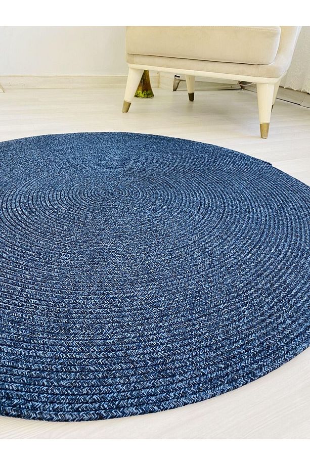 jüt Hasır görünümlü Desenli Modern El Örgüsü daire Halı Kilim - 4