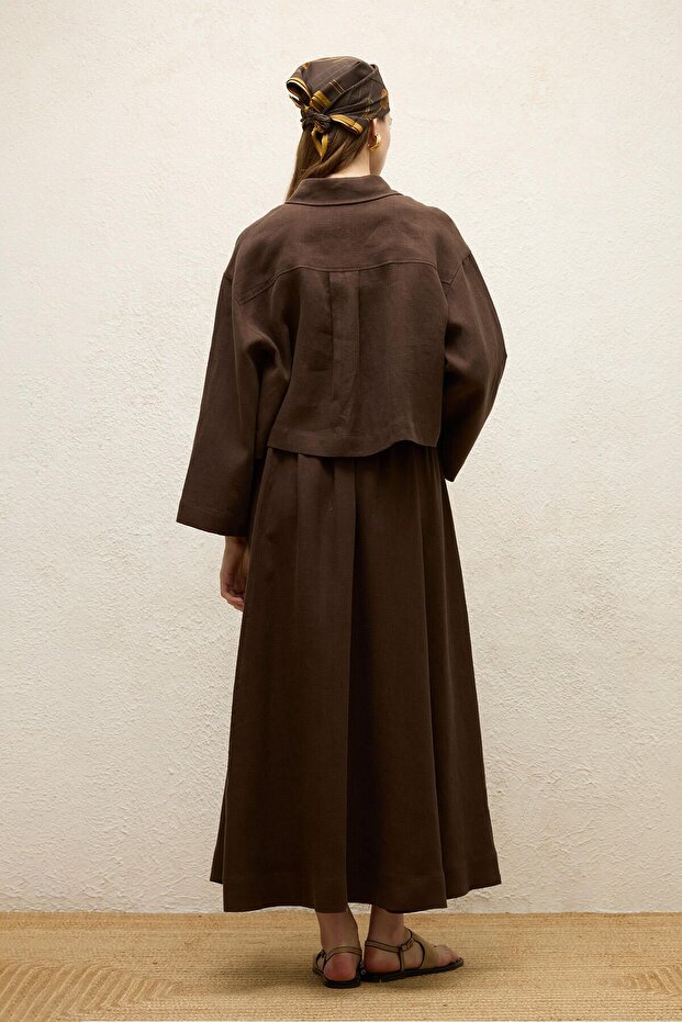 Bitterbrauner Leinenrock – locker sitzend - 8
