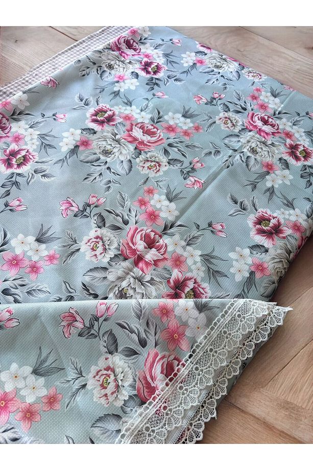 Leke Tutmaz 155X155cm Kenarı Gipürlü Dertsiz Kumaş Sofra Bezi Masa Örtüsü Piknik Örtüsü - 1