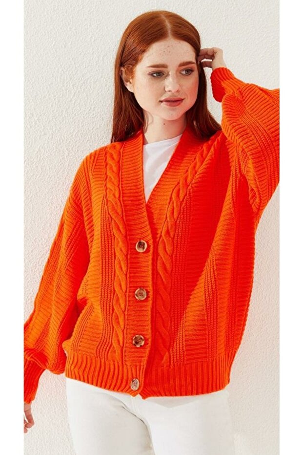 Balloon Sleeve Four Button Cardigan