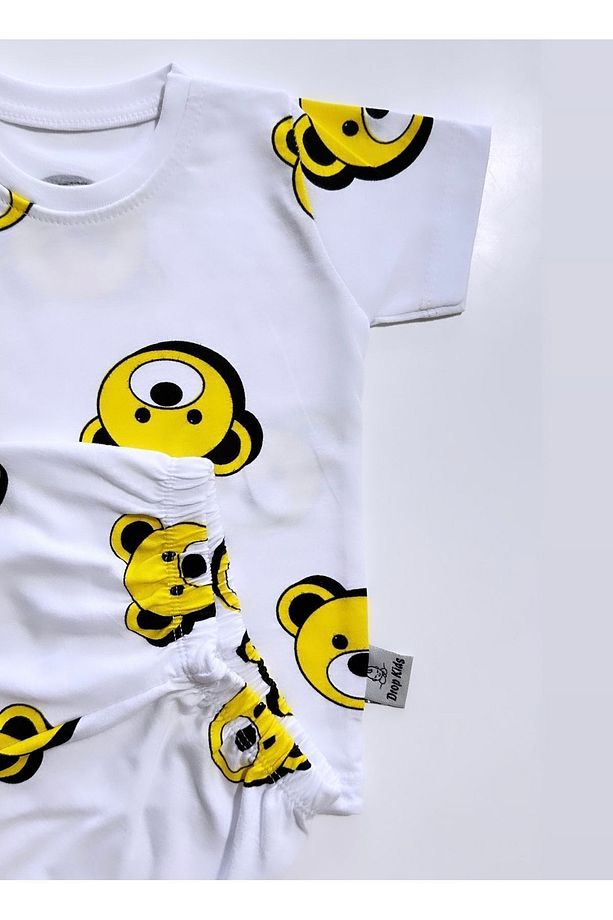 Bebek Pijama Takımı Kısakol Şort Sarı Ayıcık Desen %100 Pamuk Yenidoğam - 5