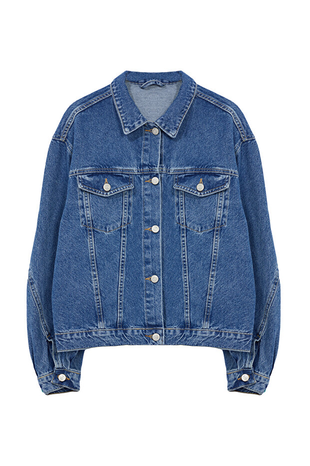 Mavi Kolu Dikiş Detaylı Oversize Denim Ceket TWOAW25CE00015 - 6