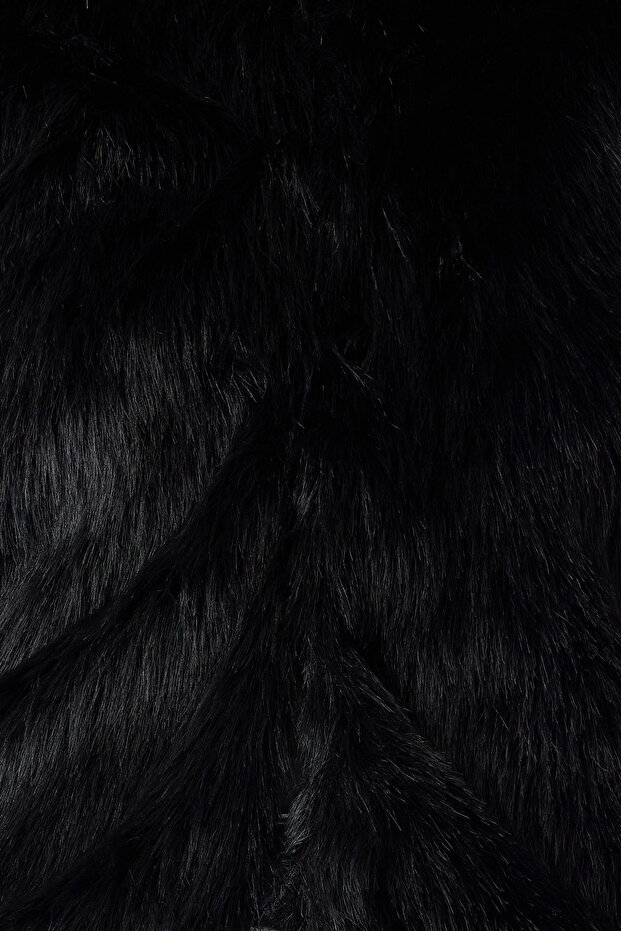 Siyah Oversize Kalıp Kürk Mont TWOAW25MO00133 - 7