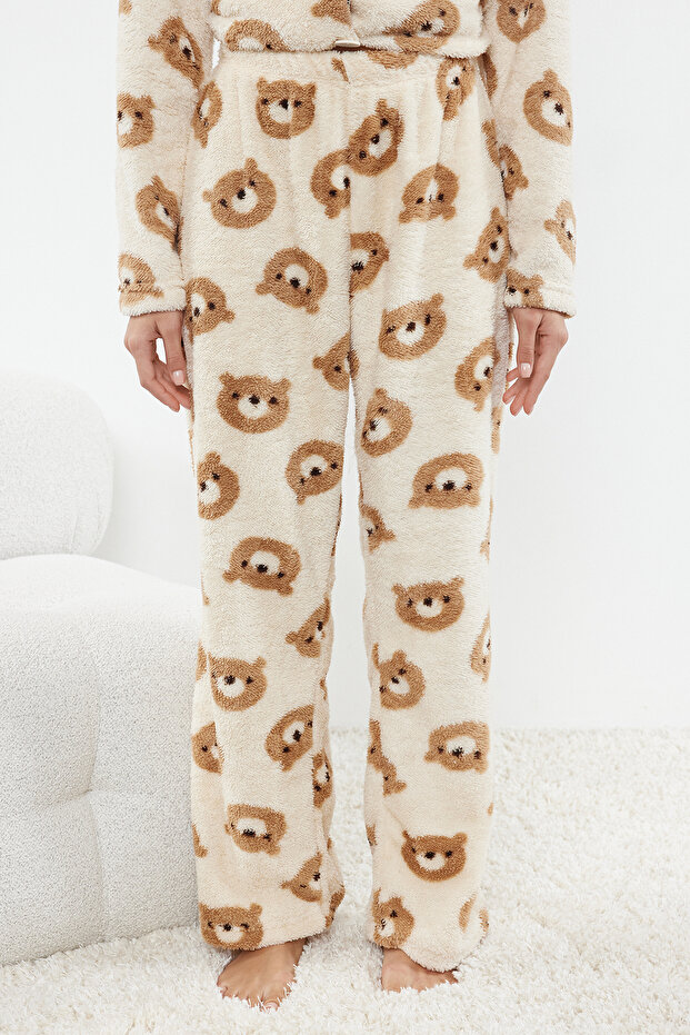 Ekru Ayıcıklı Wellsoft Kışlık Örme Pijama Takımı THMAW25PT00054 - 4