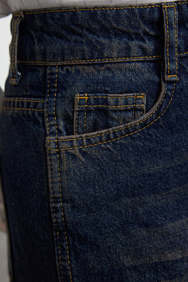 Koyu Mavi Yüksek Bel Geniş Paça Wide Leg Jeans %100 Pamuk Non-Stretch TWOAW24JE00313 - 5