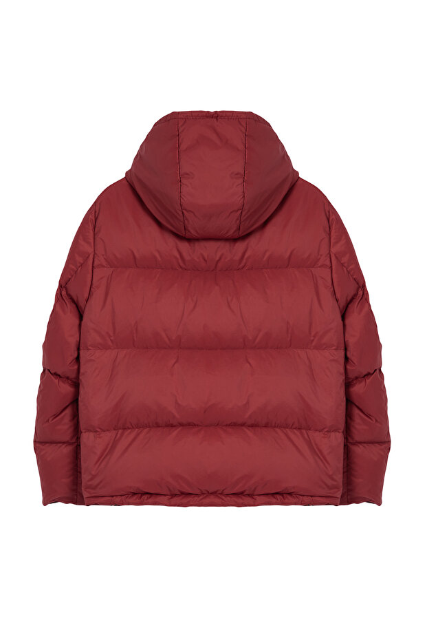 Bordo Oversize Kapüşonlu Kaz Tüylü Su İticili Şişme Mont TWOAW25MO00102 - 7