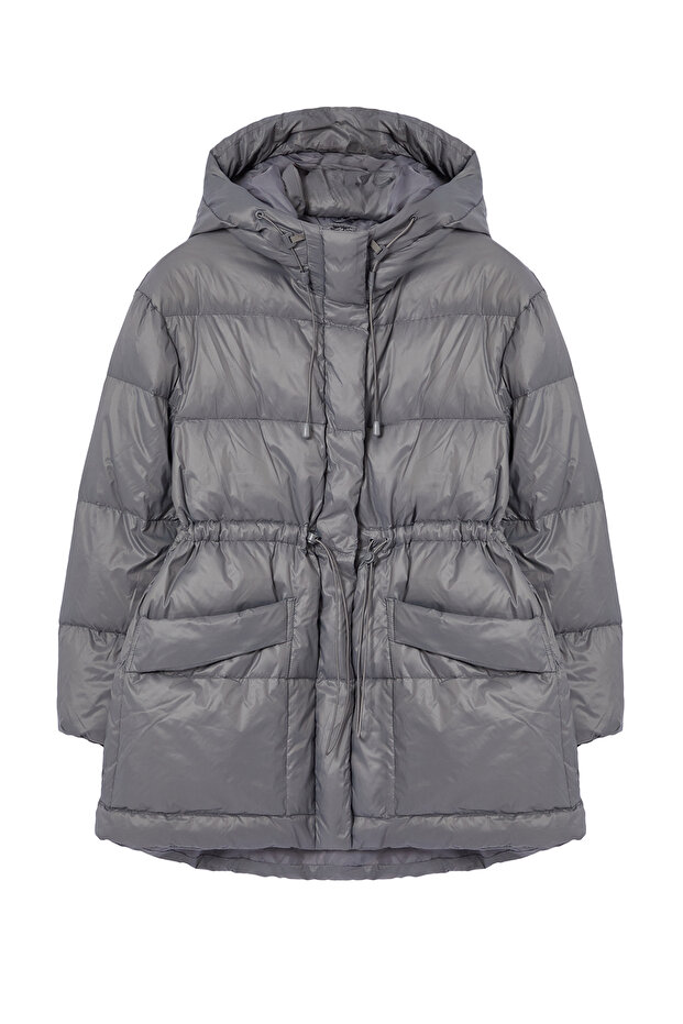 Gri Oversize Kapüşonlu Kaz Tüylü Şişme Mont TWOAW25MO00111 - 7