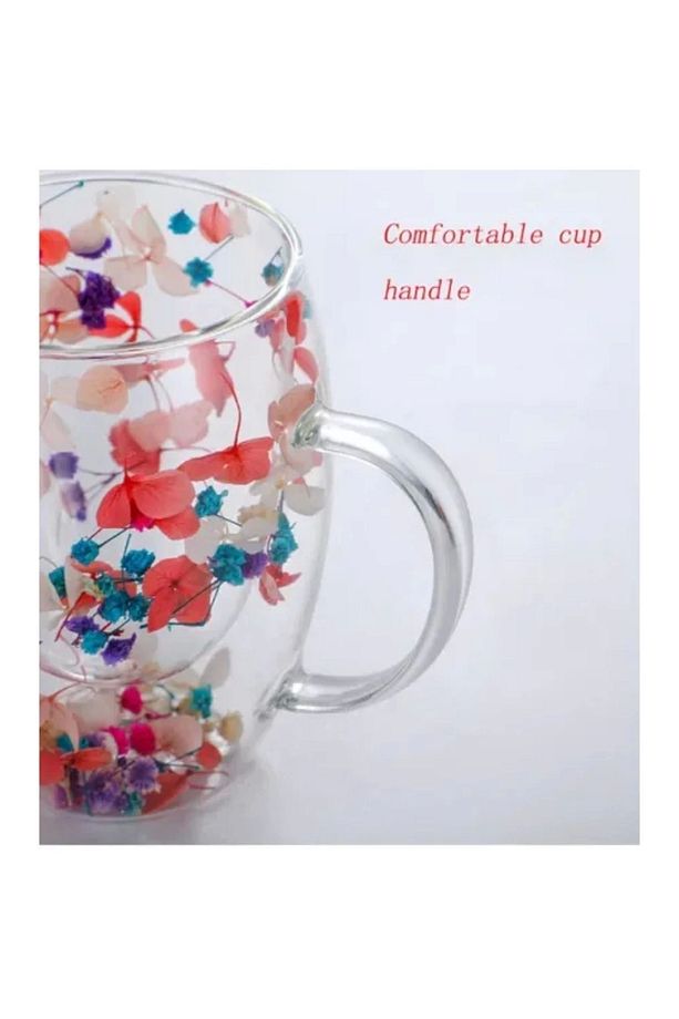 350ML Isıya Dayanıklı Borosilikat Çift Çidarlı Flower Cup Çiçekli Bardak Çiçekli Kahve Sunum Bardağı - 3