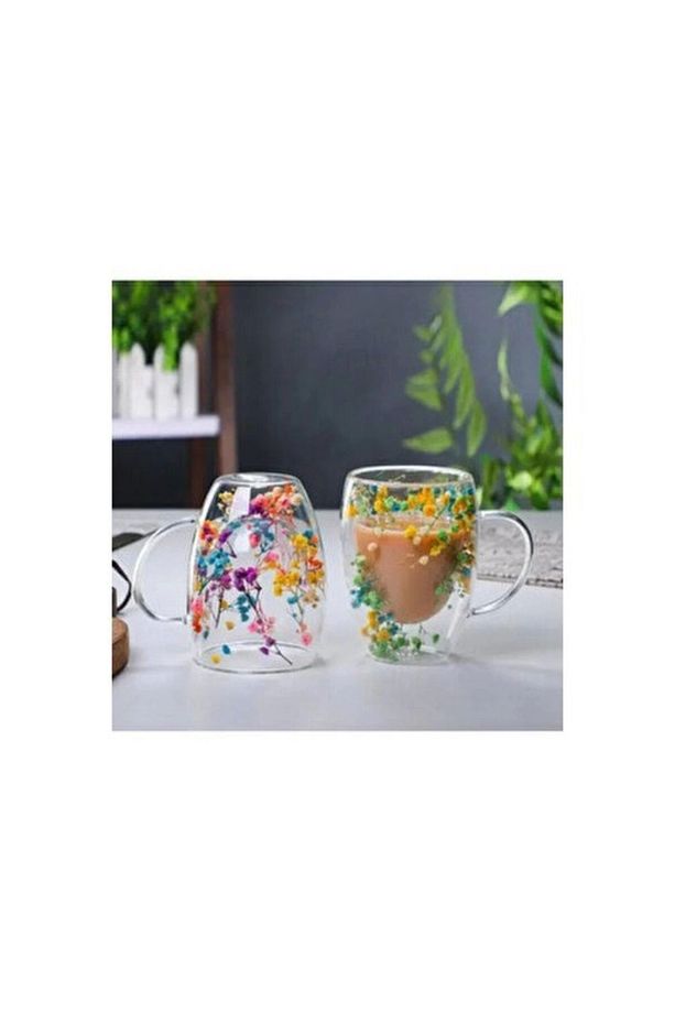 350ML Isıya Dayanıklı Borosilikat Çift Çidarlı Flower Cup Çiçekli Bardak Çiçekli Kahve Sunum Bardağı - 5
