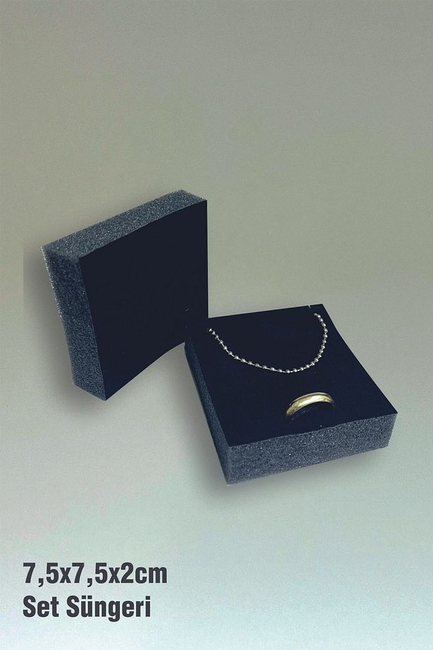 Sünger Takı Kutusu Süngeri 18 Adet 7,5x7,5x2cm Siyah Flok Kaplı - 1