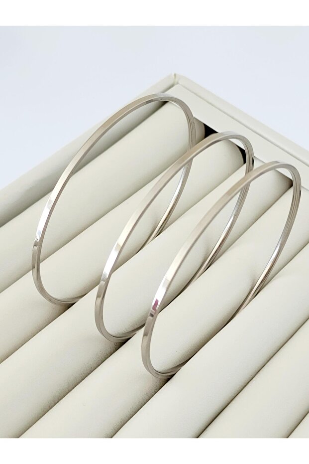Ajda 3'lü Silver Ince Bilezik - 1