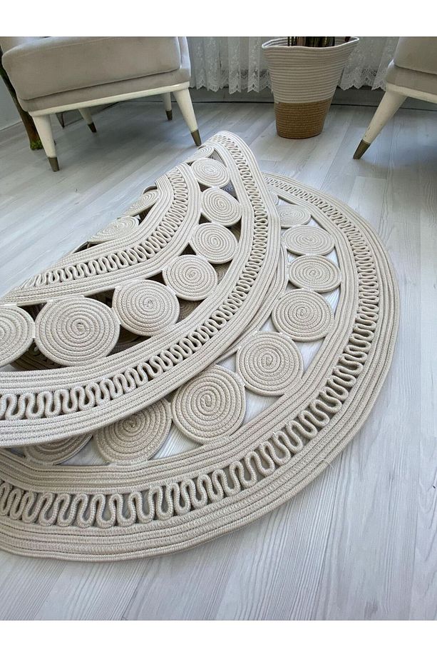hasır jüt görünümlü Desenli Modern El Örgüsü daire Halı Kilim - 6