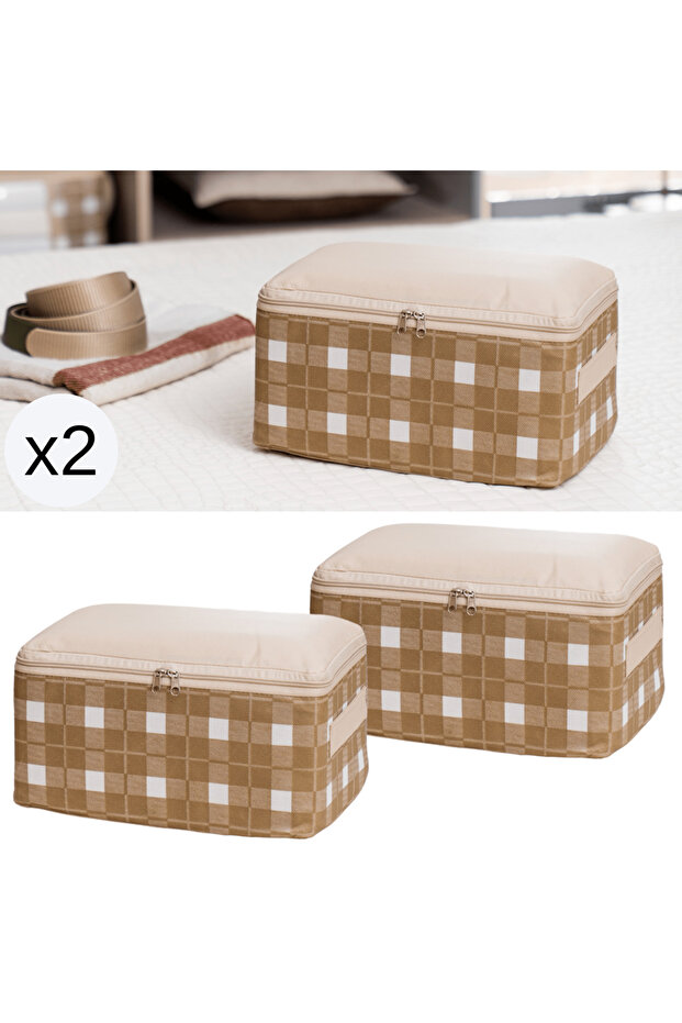 2 Pieces Small unDer Base Suitcase - PlaiD Pattern Organizer, Storage anD Storage 30x20x15 - 1