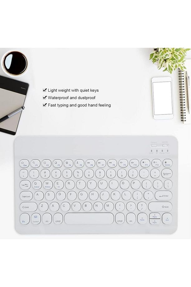 Apple iPad Pro 6. Nesil 12.9" Uyumlu Kablosuz Bluetooth Şarj Edilebilir Yuvarlak Tuşlu Klavye - Beya - 7